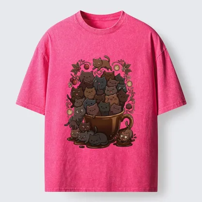 Tokyo-Tiger Many Cute Cats Swim In Coffee Washed T-Shirt