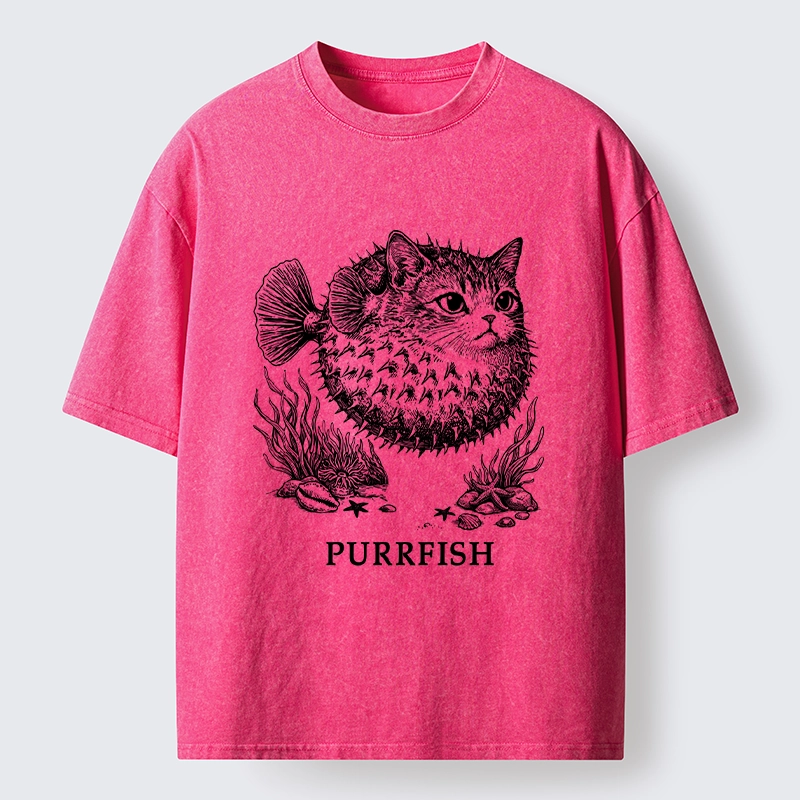 Tokyo-Tiger Spiky Puffer With Cute Cat Head Washed T-Shirt