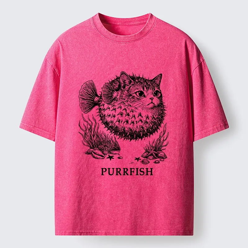 Tokyo-Tiger Spiky Puffer With Cute Cat Head Washed T-Shirt
