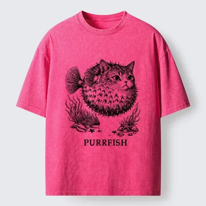 Tokyo-Tiger Spiky Puffer With Cute Cat Head Washed T-Shirt