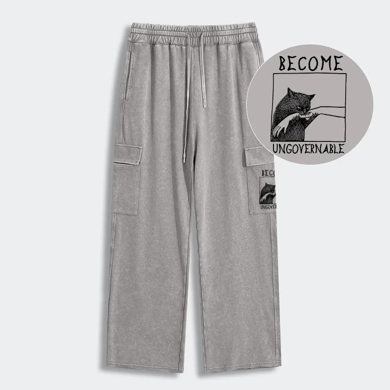 Tokyo-Tiger Cat Biting Arm Washed Utility Sweatpants