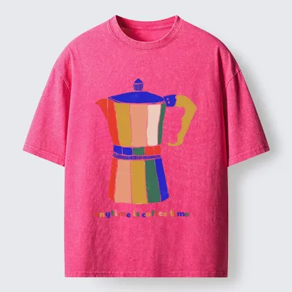 Tokyo-Tiger Colorful Moka Pot Brews Great Coffee Washed T-Shirt