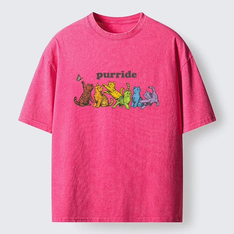 Tokyo-Tiger Rainbow Kittens Reach For Flying Butterfly Washed T-Shirt