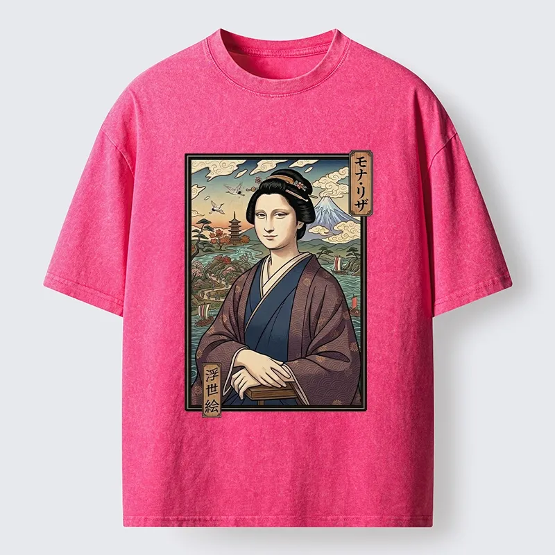 Tokyo-Tiger Ukiyo e Mona Lisa In Kimono Washed T-Shirt
