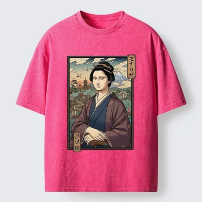 Tokyo-Tiger Ukiyo e Mona Lisa In Kimono Washed T-Shirt