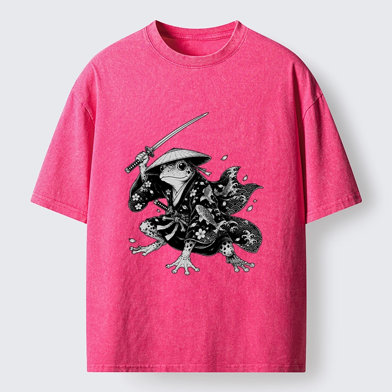 Tokyo-Tiger Samurai Frog With A Sword Washed T-Shirt
