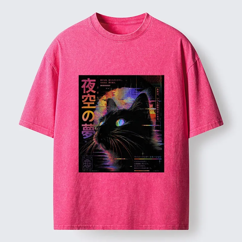 Tokyo-Tiger Night Sky Dreams Cat Washed T-Shirt