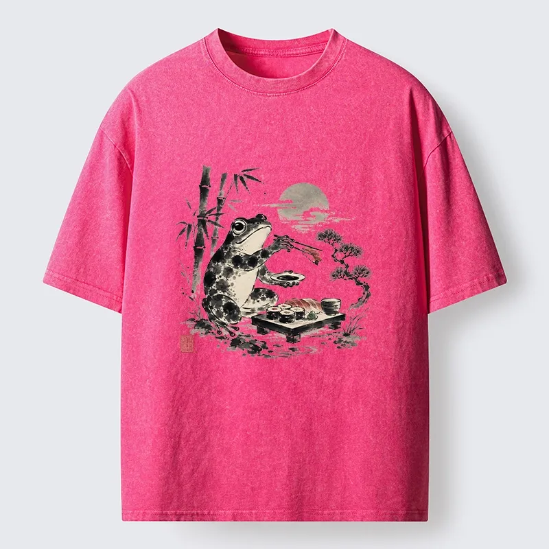 Tokyo-Tiger Frog Eating Sushi At Nigh Washed T-Shirt