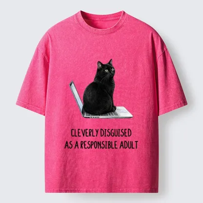 Tokyo-Tiger Cat Pretending To Be Adult Washed T-Shirt