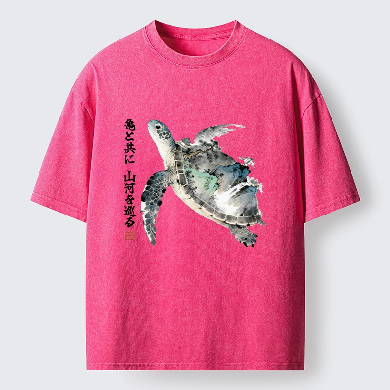 Tokyo-Tiger Ink Wash Sea Turtle Art Washed T-Shirt