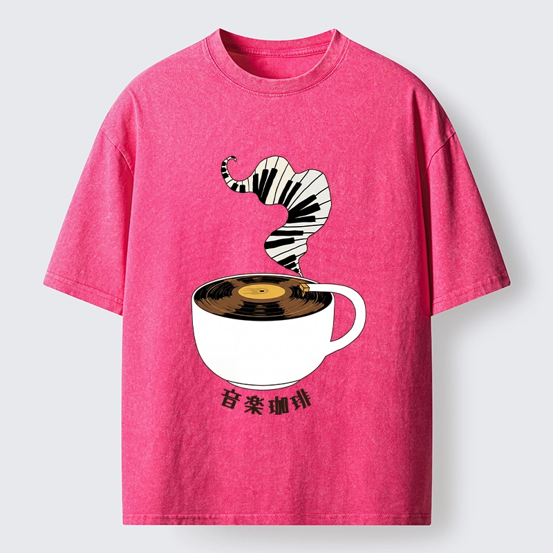 Tokyo-Tiger Piano Smoke Rises From Coffee Mug Washed T-Shirt
