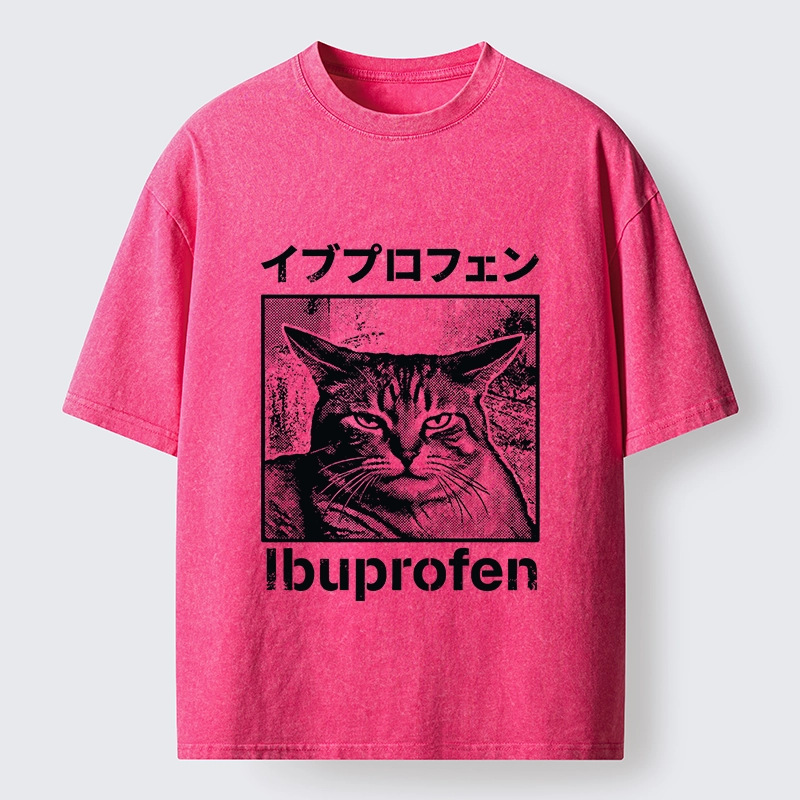 Tokyo-Tiger Tough Cat Loves Ibuprofen Pain Relief Washed T-Shirt
