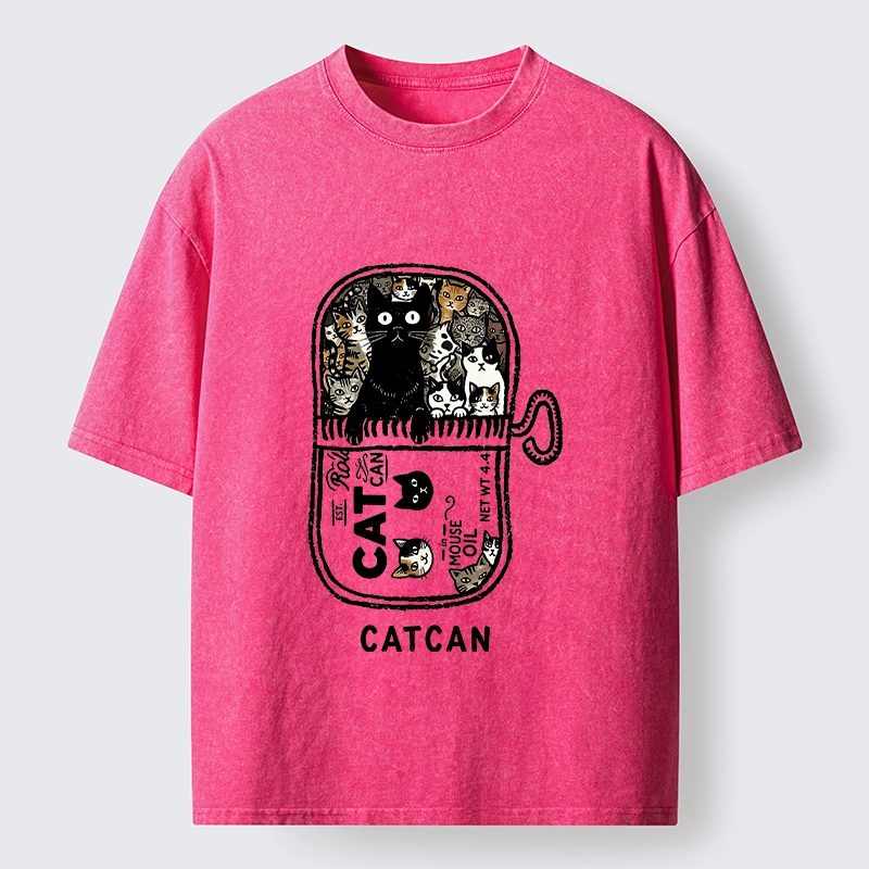 Tokyo-Tiger Tin Can Fully Packed With All Cute Cats Washed T-Shirt