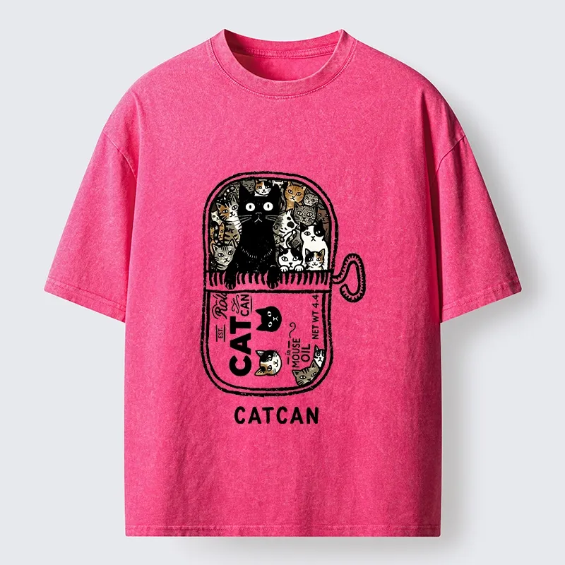 Tokyo-Tiger Tin Can Fully Packed With All Cute Cats Washed T-Shirt