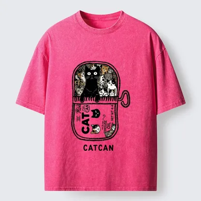 Tokyo-Tiger Tin Can Fully Packed With All Cute Cats Washed T-Shirt