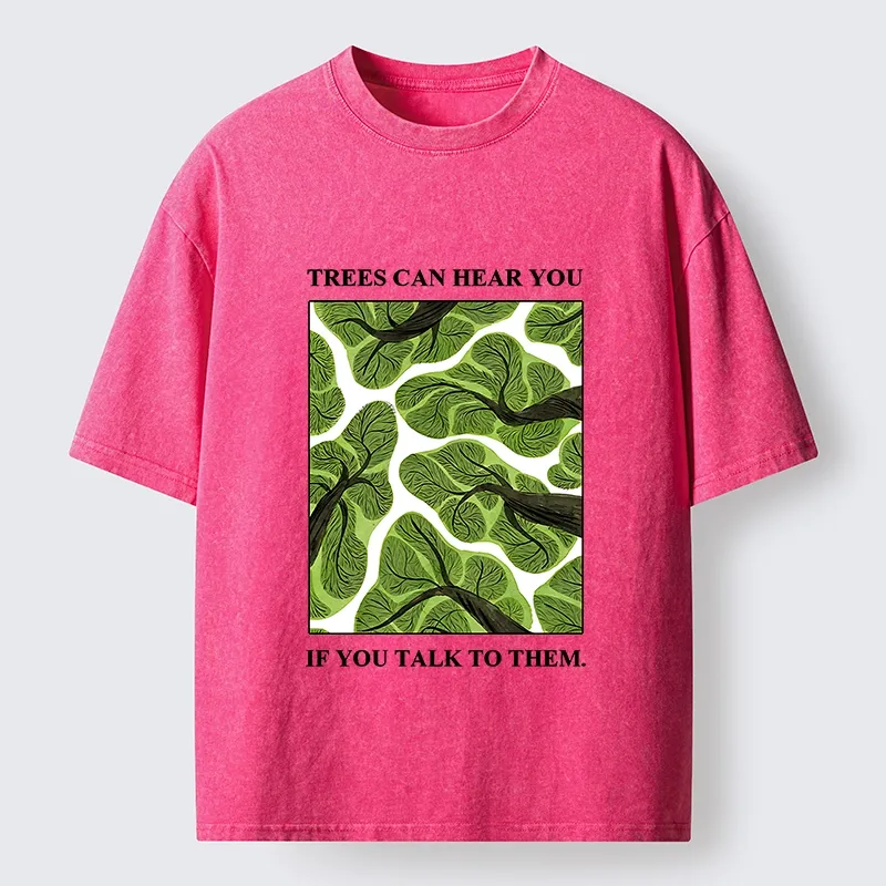 Tokyo-Tiger Calm Nature Print Trees Listen To You Washed T-Shirt