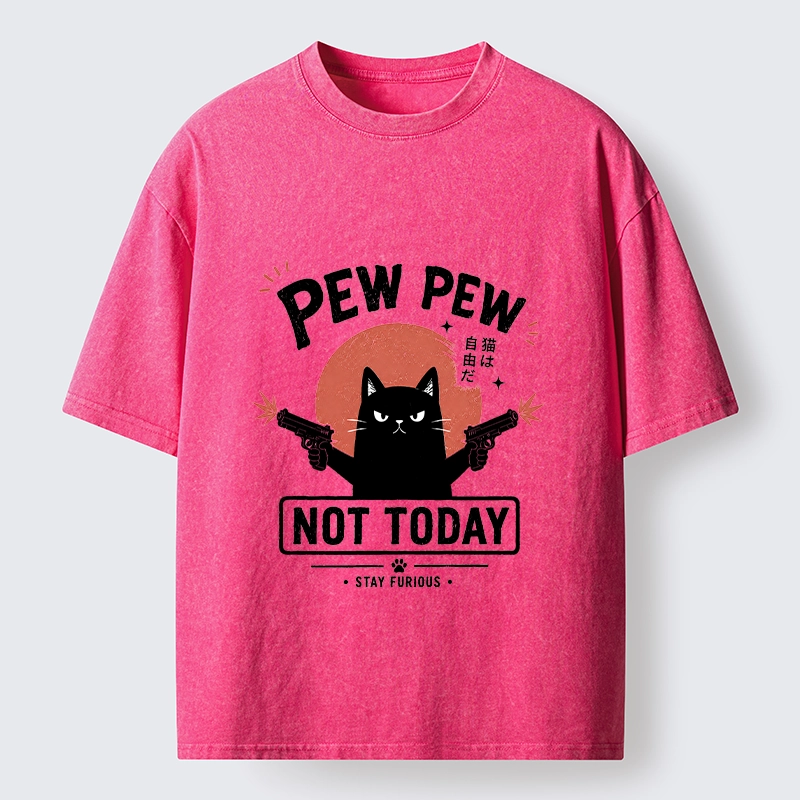 Tokyo-Tiger Not Today Black Cat Dual Pistols Mode Washed T-Shirt