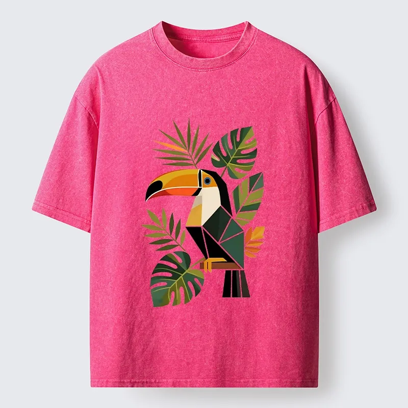 Tokyo-Tiger Tropical Toucan Art Washed T-Shirt
