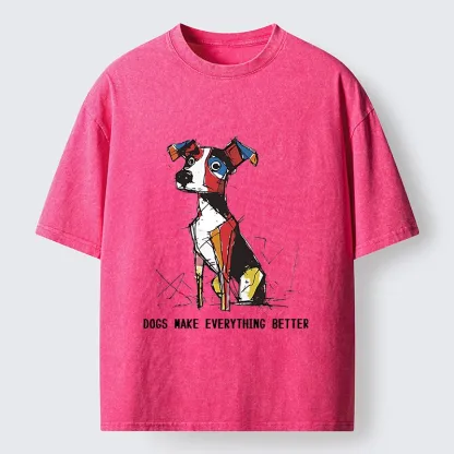 Tokyo-Tiger Colorful Puppy Street Art Graphic Washed T-Shirt