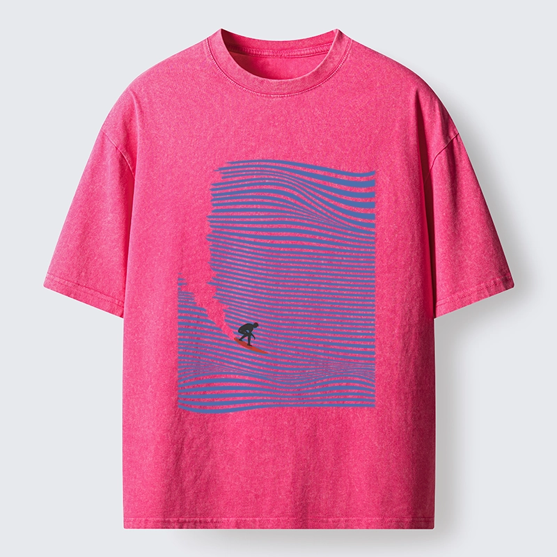 Tokyo-Tiger Ocean Line Surf Graphic Print Washed T-Shirt