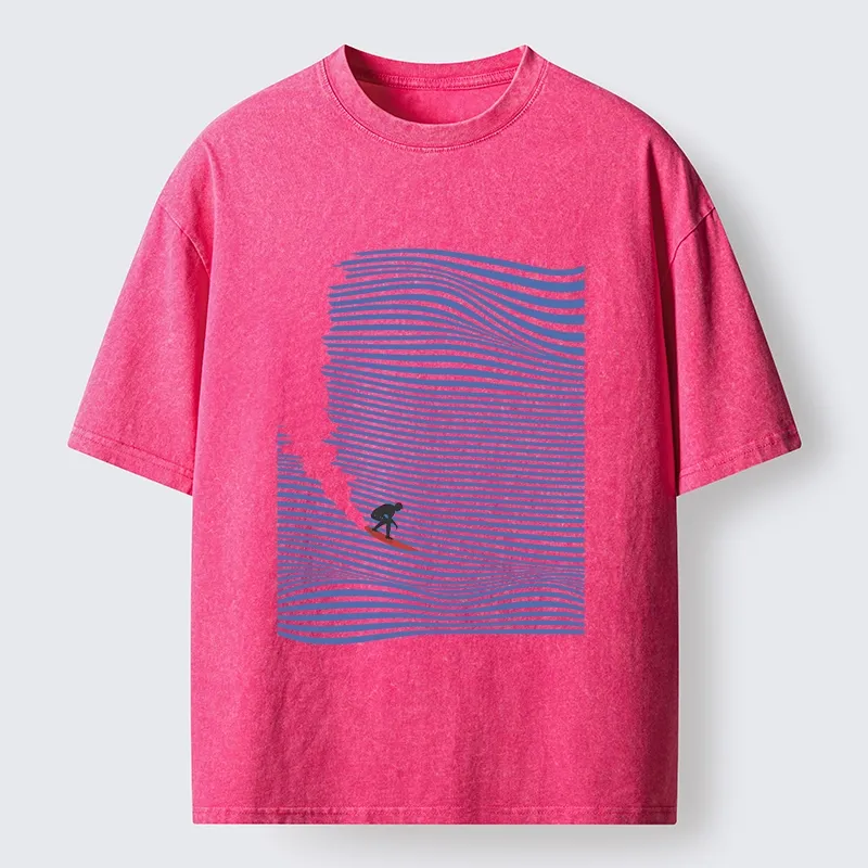 Tokyo-Tiger Ocean Line Surf Graphic Print Washed T-Shirt