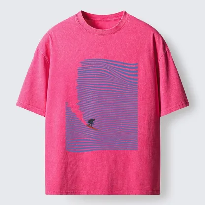 Tokyo-Tiger Ocean Line Surf Graphic Print Washed T-Shirt