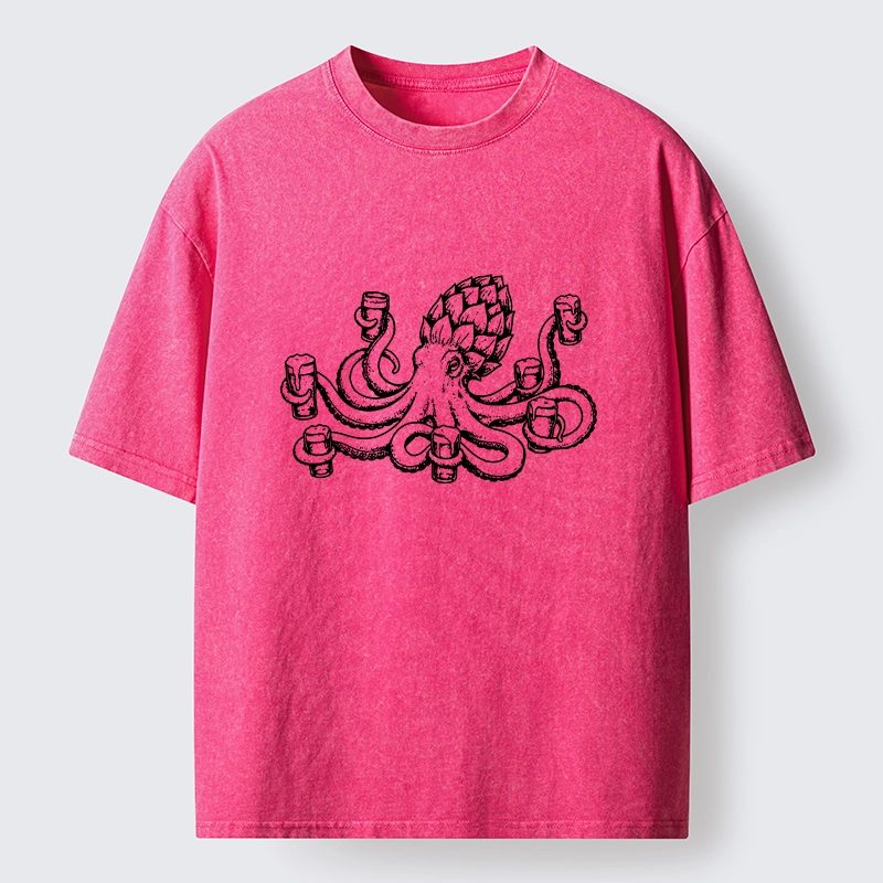 Tokyo-Tiger Sea Creature Loves Cold Brew Drinks Washed T-Shirt
