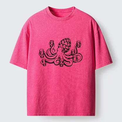Tokyo-Tiger Sea Creature Loves Cold Brew Drinks Washed T-Shirt