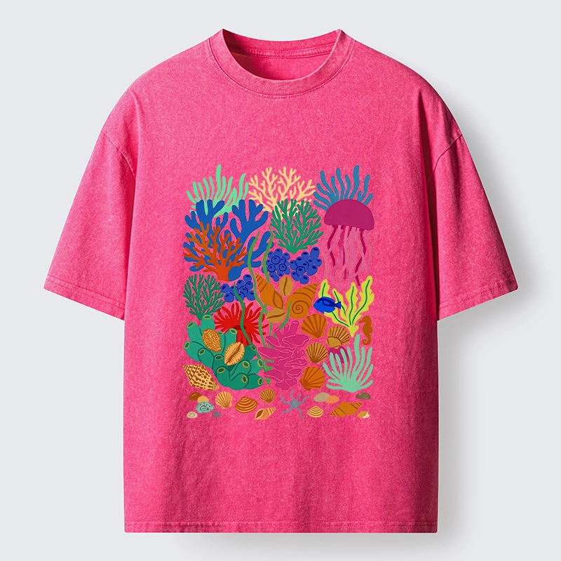 Tokyo-Tiger Bright Sea Garden Full Of Sea Friends Washed T-Shirt