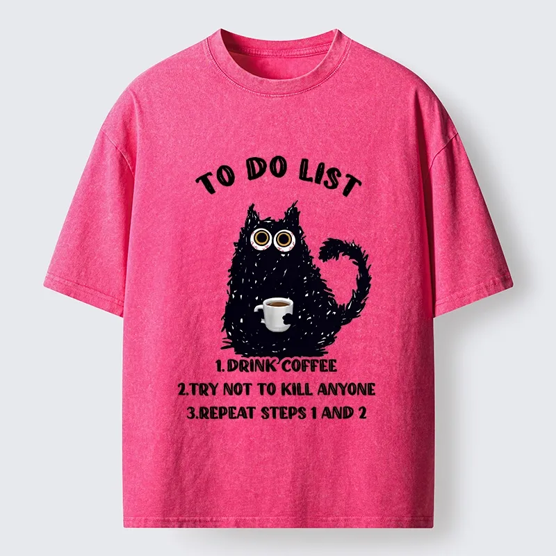 Tokyo-Tiger Funny Meme Daily Coffee Routine Washed T-Shirt