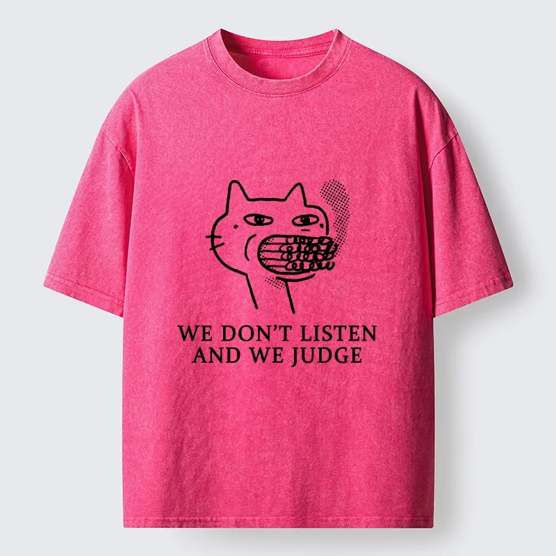 Tokyo-Tiger Funny Judging Cat Sketch Meme Washed T-Shirt