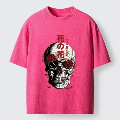 Tokyo-Tiger Dark Goth Spider Lily Skull Art Washed T-Shirt