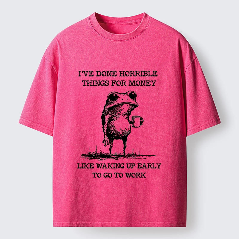 Tokyo-Tiger Funny Meme Work Early Wake Frog Washed T-Shirt