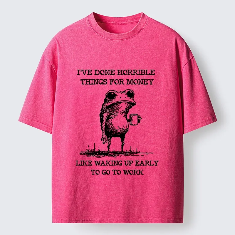 Tokyo-Tiger Funny Meme Work Early Wake Frog Washed T-Shirt