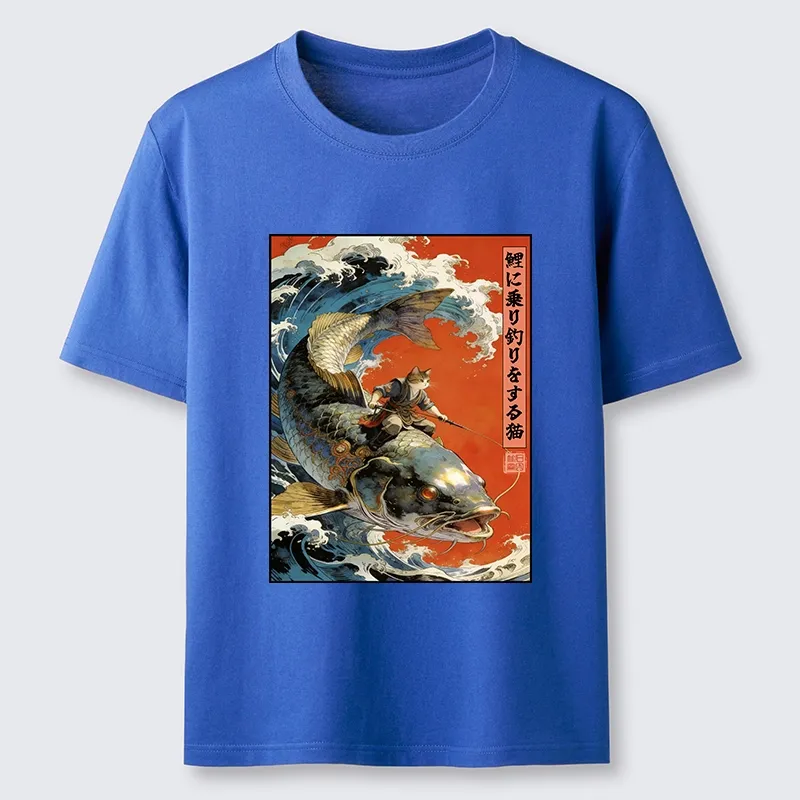Tokyo-Tiger Ukiyo E Cat Fishing Art Classic T-Shirt
