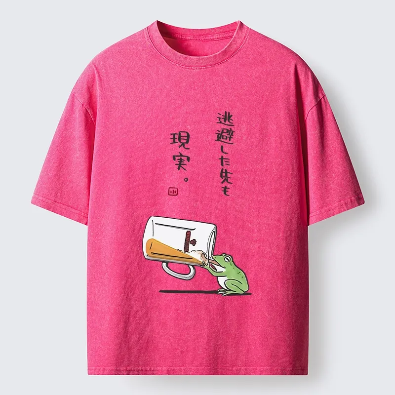 Tokyo-Tiger Chill Escape Frog Sake Graphic Washed T-Shirt