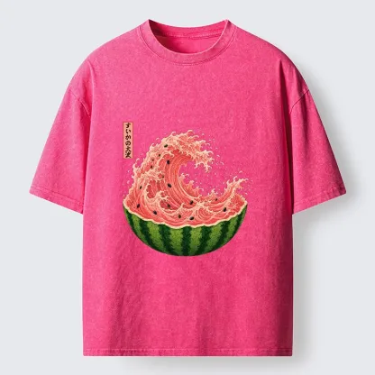 Tokyo-Tiger Watermelon Wave Summer Ukiyo Art Washed T-Shirt