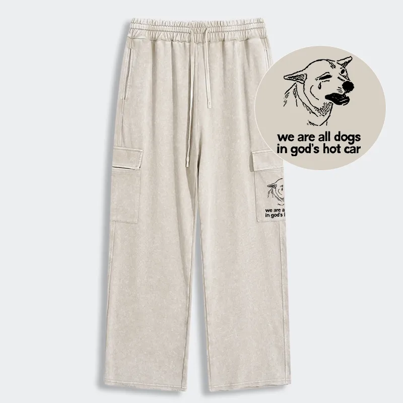 Tokyo-Tiger Sad Dog Funny Washed Utility Sweatpants