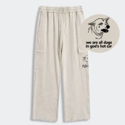 Tokyo-Tiger Sad Dog Funny Washed Utility Sweatpants