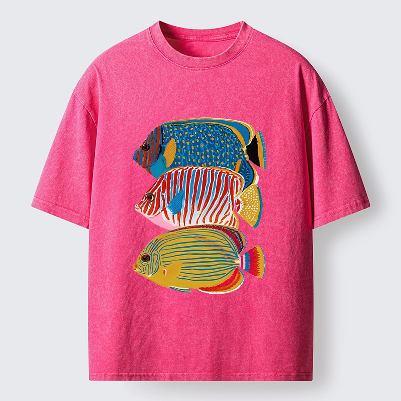 Tokyo-Tiger Three Bright Tropical Ocean Fish Washed T-Shirt