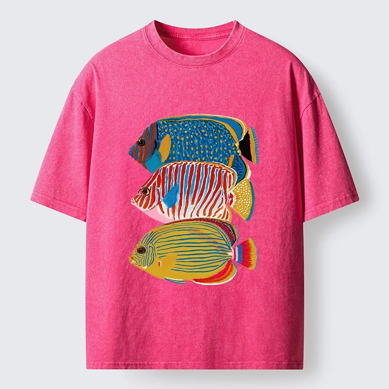 Tokyo-Tiger Three Bright Tropical Ocean Fish Washed T-Shirt