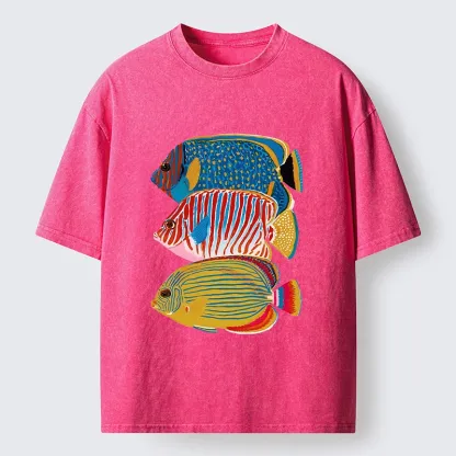 Tokyo-Tiger Three Bright Tropical Ocean Fish Washed T-Shirt