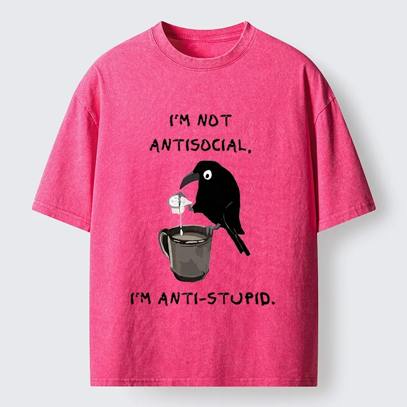 Tokyo-Tiger Cool Crow Sips Calm Coffee Alone Washed T-Shirt Sale