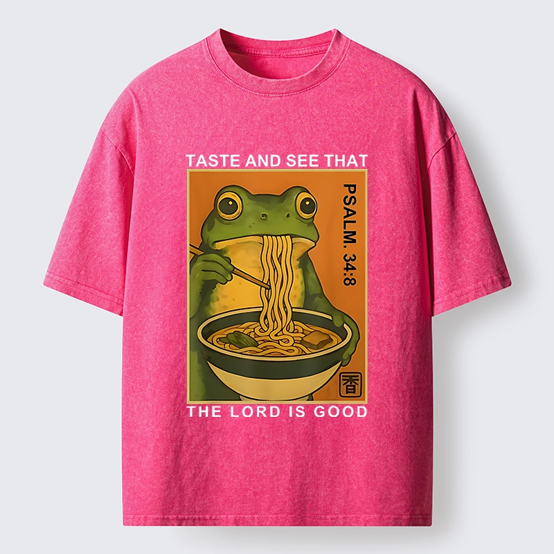 Tokyo-Tiger Asian Frog Slurp Noodle Humor Washed T-Shirt