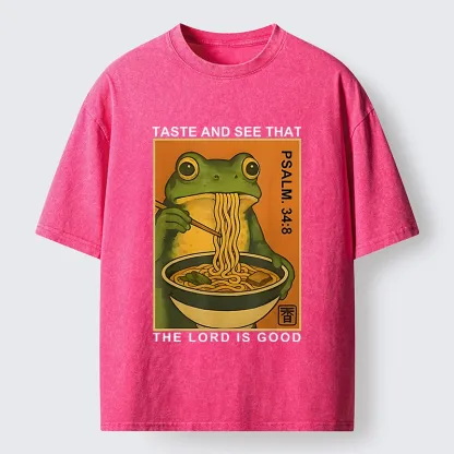 Tokyo-Tiger Asian Frog Slurp Noodle Humor Washed T-Shirt