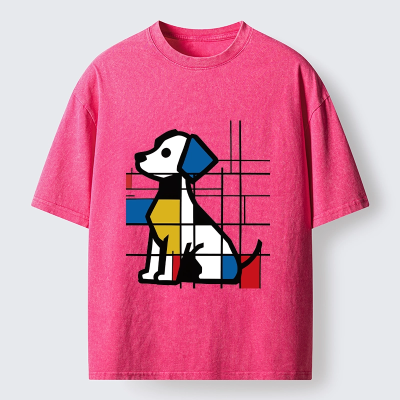 Tokyo-Tiger Mondrian Geometric Dog Art Washed T-Shirt