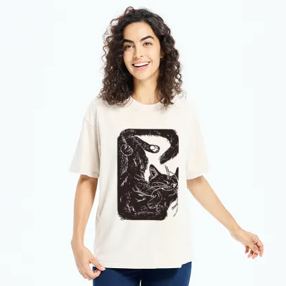 Tokyo-Tiger Funny Sleeping Cat Washed T-Shirt