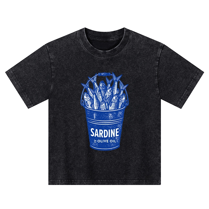 Tokyo-Tiger Vintage Bucket Full Of Fresh Sardines Kids Washed T-Shirt