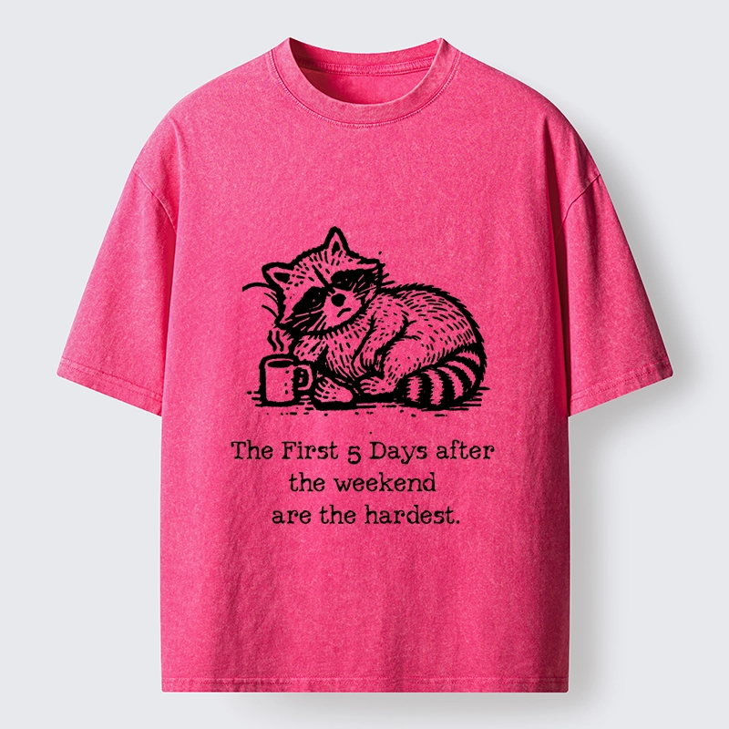 Tokyo-Tiger Funny Meme Monday Blues Coffee Raccoon Washed T-Shirt