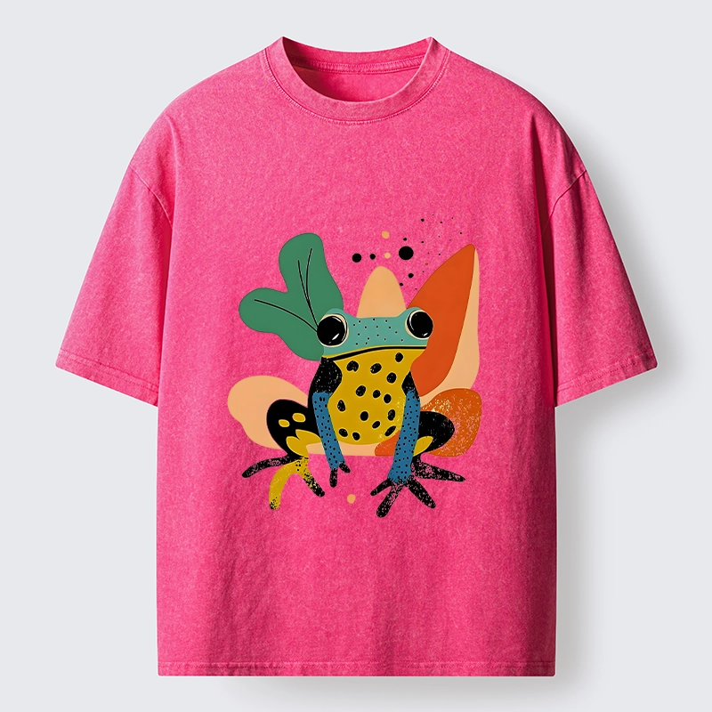 Tokyo-Tiger Vibrant Shapes Colorful Jungle Frog Tee Washed T-Shirt